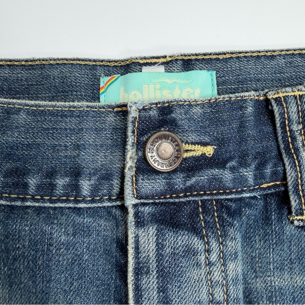 Vintage Hollister Patch Released Raw Hem Distressed Bleached Denim Mini Skirt 1 - Picture 4 of 10